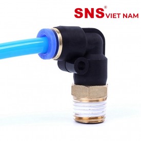 Đầu nối góc khí nén ren ngoài PL các cỡ ống 4-6-8-10-12-14-16 mm 